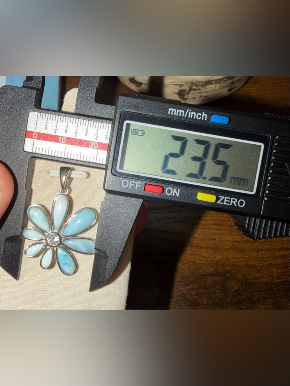 Larimar and CZ flower pendant - Picture 6 of 6